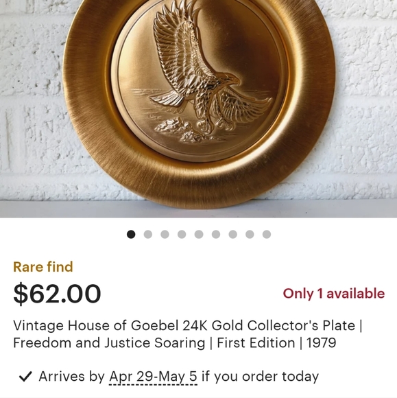 House of goebel 1979 first edition 24k gold over copper freedom plate RARE - Picture 3 of 3